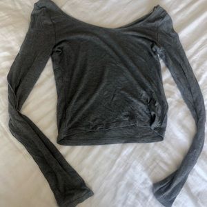 Gray Off-the-Shoulder Long Sleeve Top